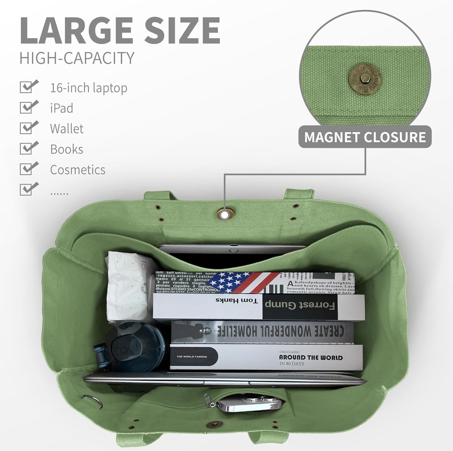 Large Canvas Tote Bag for Women – Everything Bag with Pockets & Laptop Sleeve