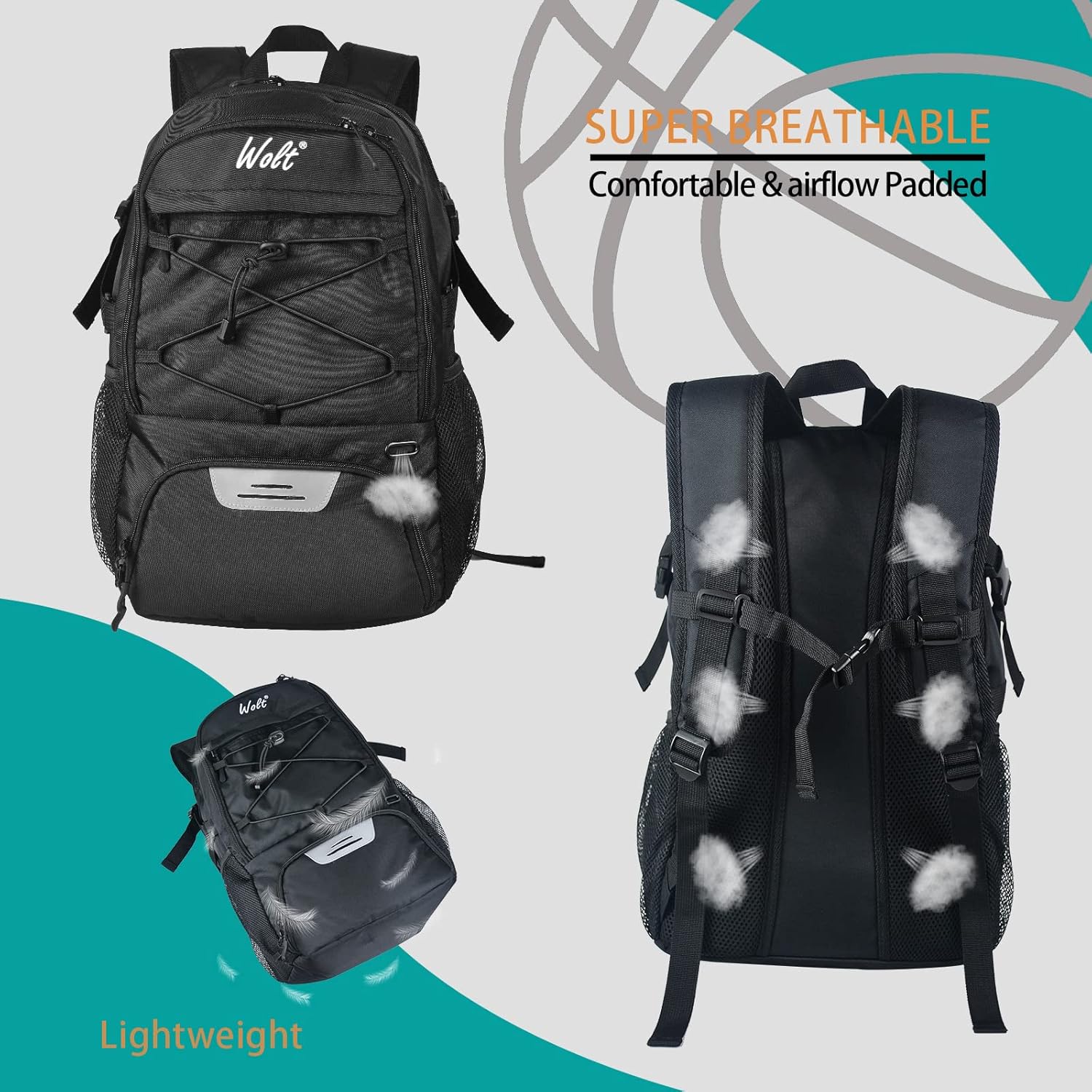 WOLT Basketball Backpack with Shoe & Ball Compartments