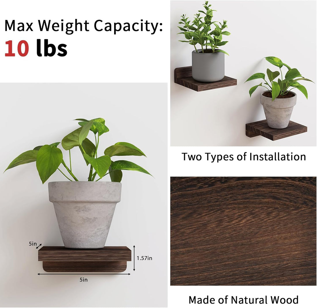 Fixwal Small Floating Shelves, 5x5 Inches Set of 4 – Rustic Wood