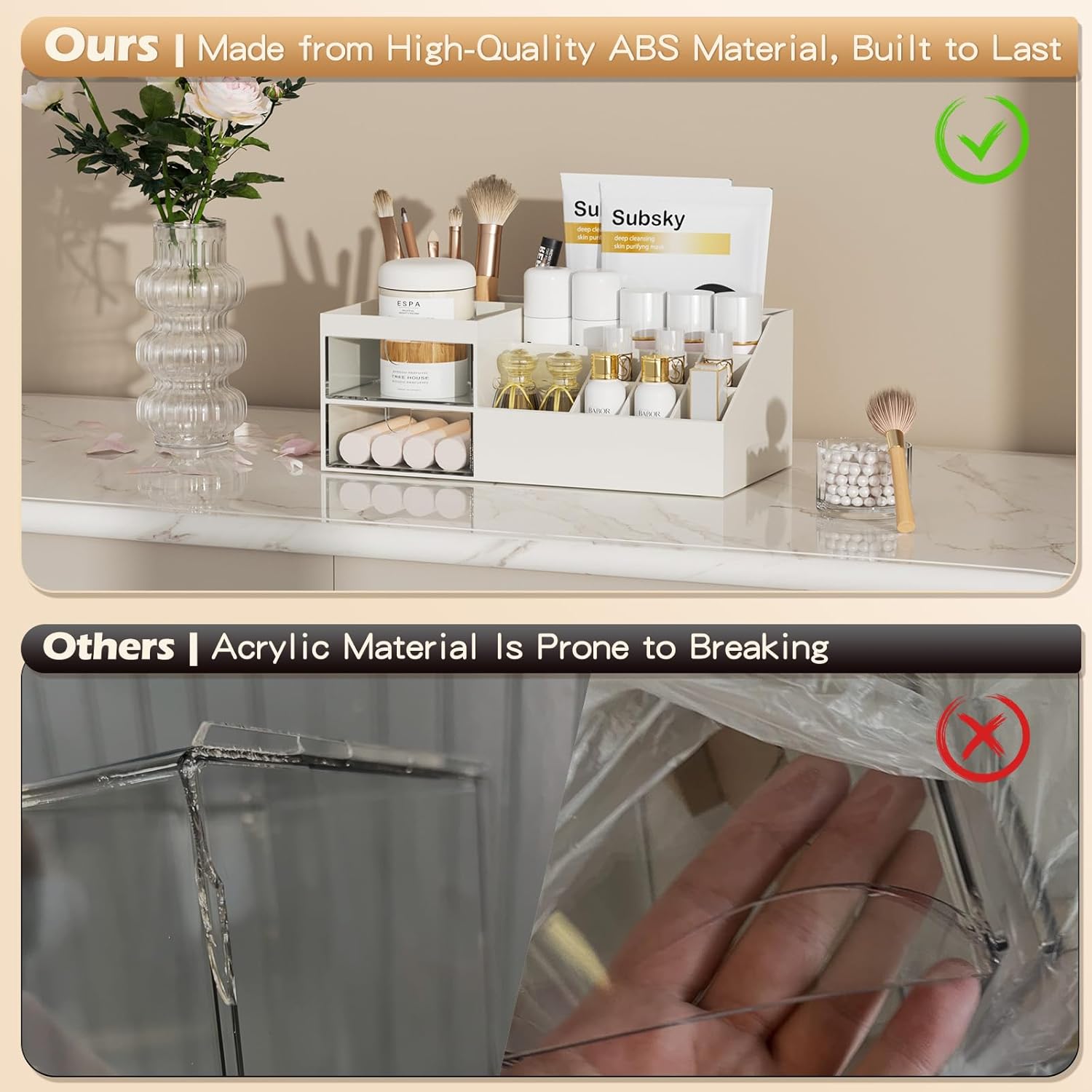 Makeup Organizer with Drawers, Easy Storage for Beauty Products Brushes,