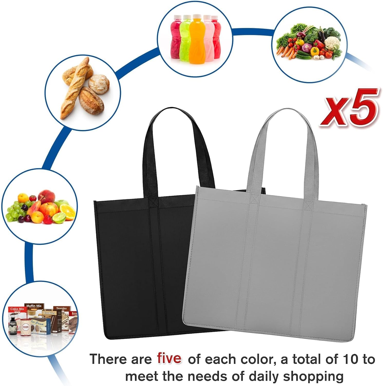 Reusable Grocery Shopping Bags – 10 Pack Large Foldable Tote Bags