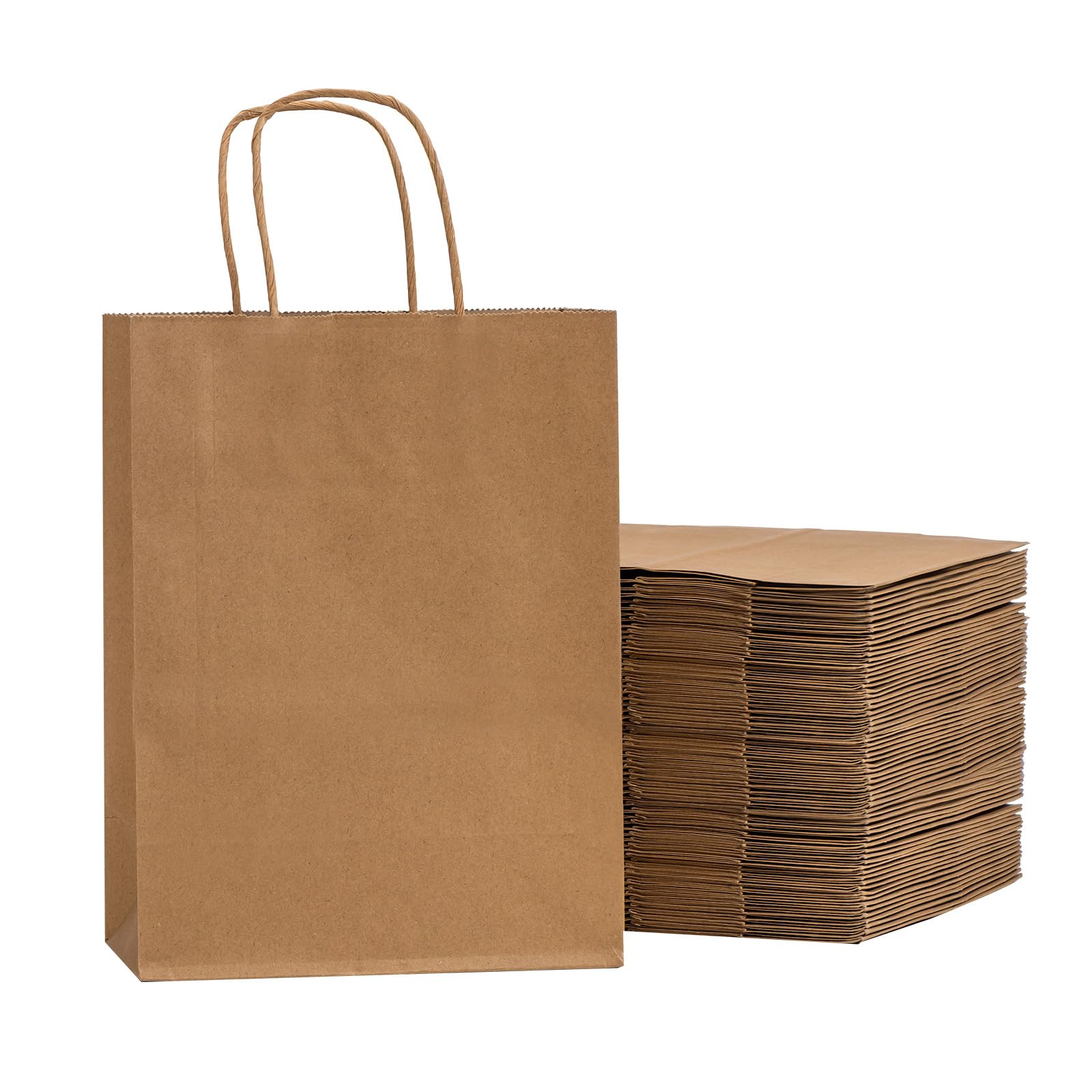 Brown Paper Bags with Handles – Bulk 100 Pcs (8x4.5x10.8 Inch)