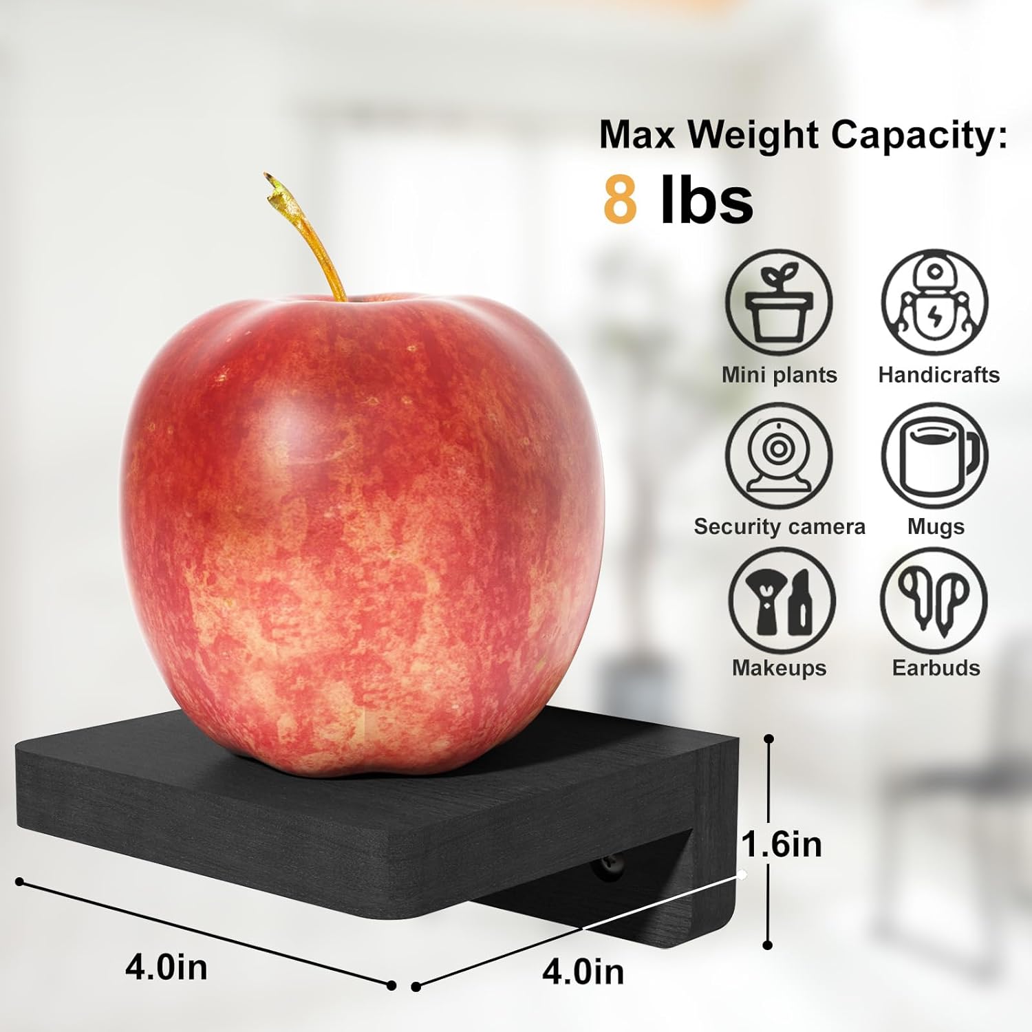 Set of 4 Small Floating Wood Shelves – 4" Wall Mounted Mini Display