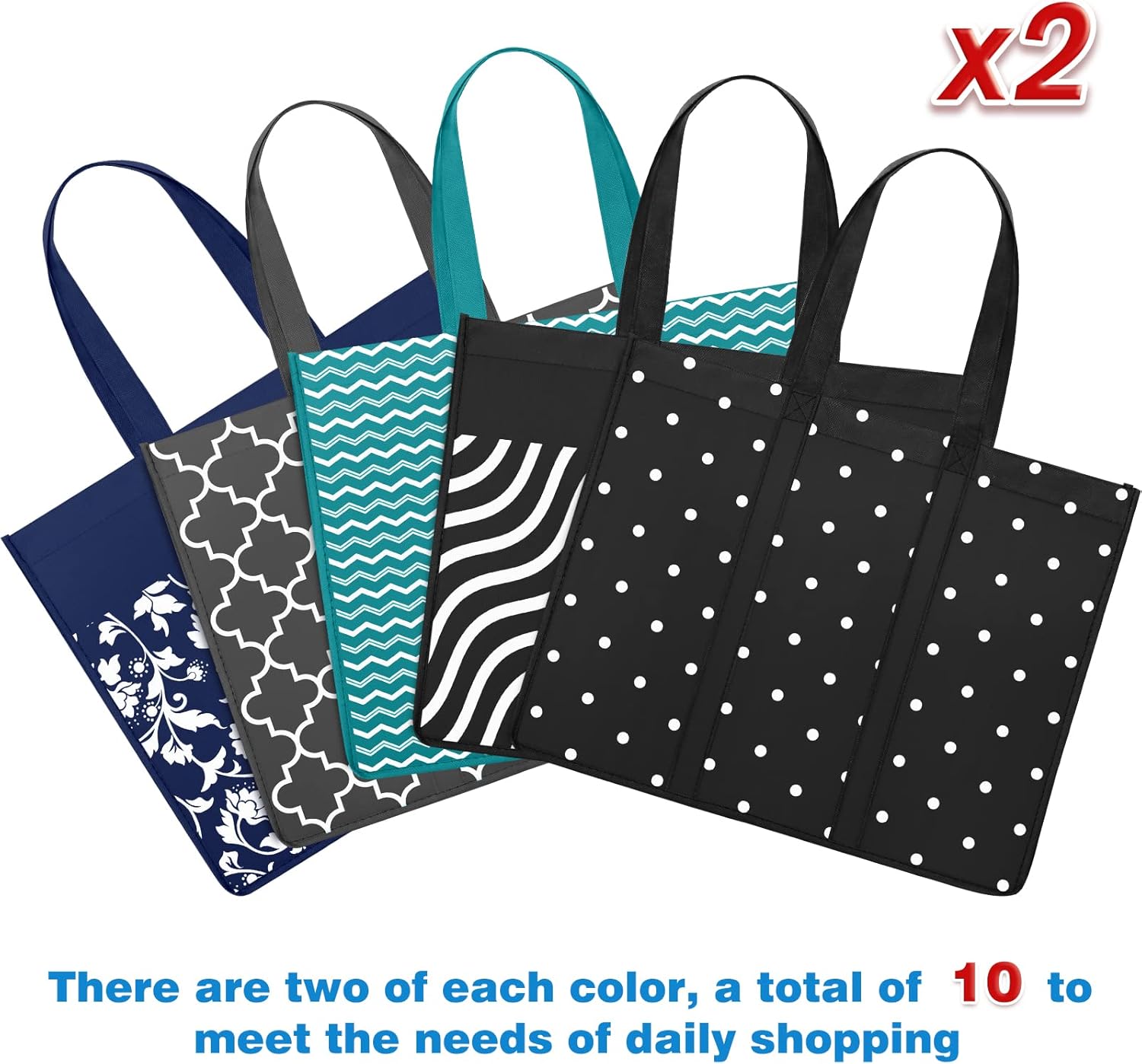 Fab Totes 10-Pack Reusable Grocery Bags – Heavy Duty Waterproof