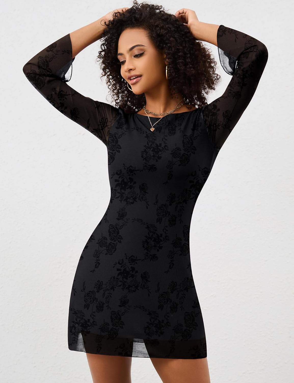 Women’s Mesh Bell Sleeve Bodycon Mini Dress – Sexy Y2K Dress