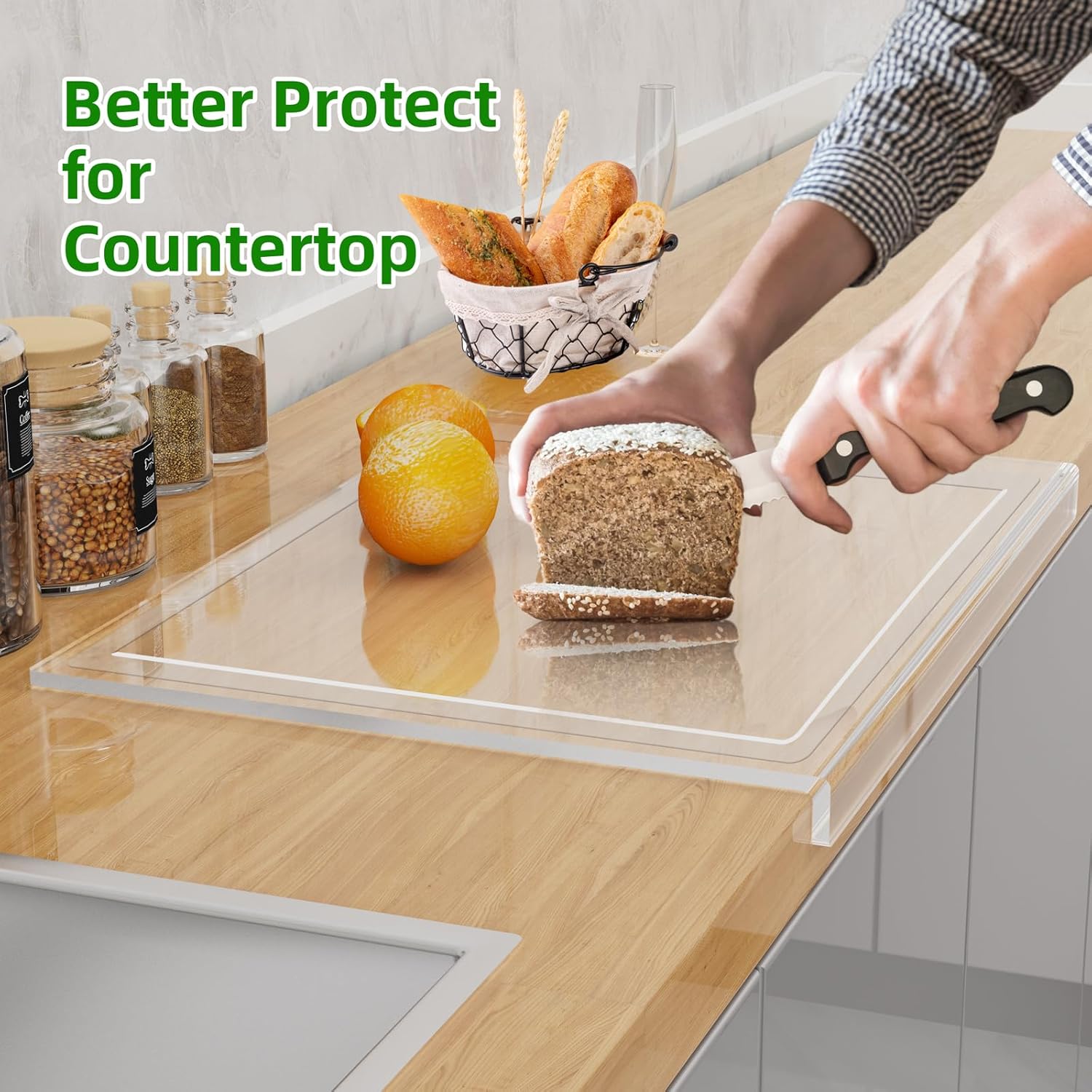 Clear Acrylic Cutting Board with Juice Groove & Non-Slip Base