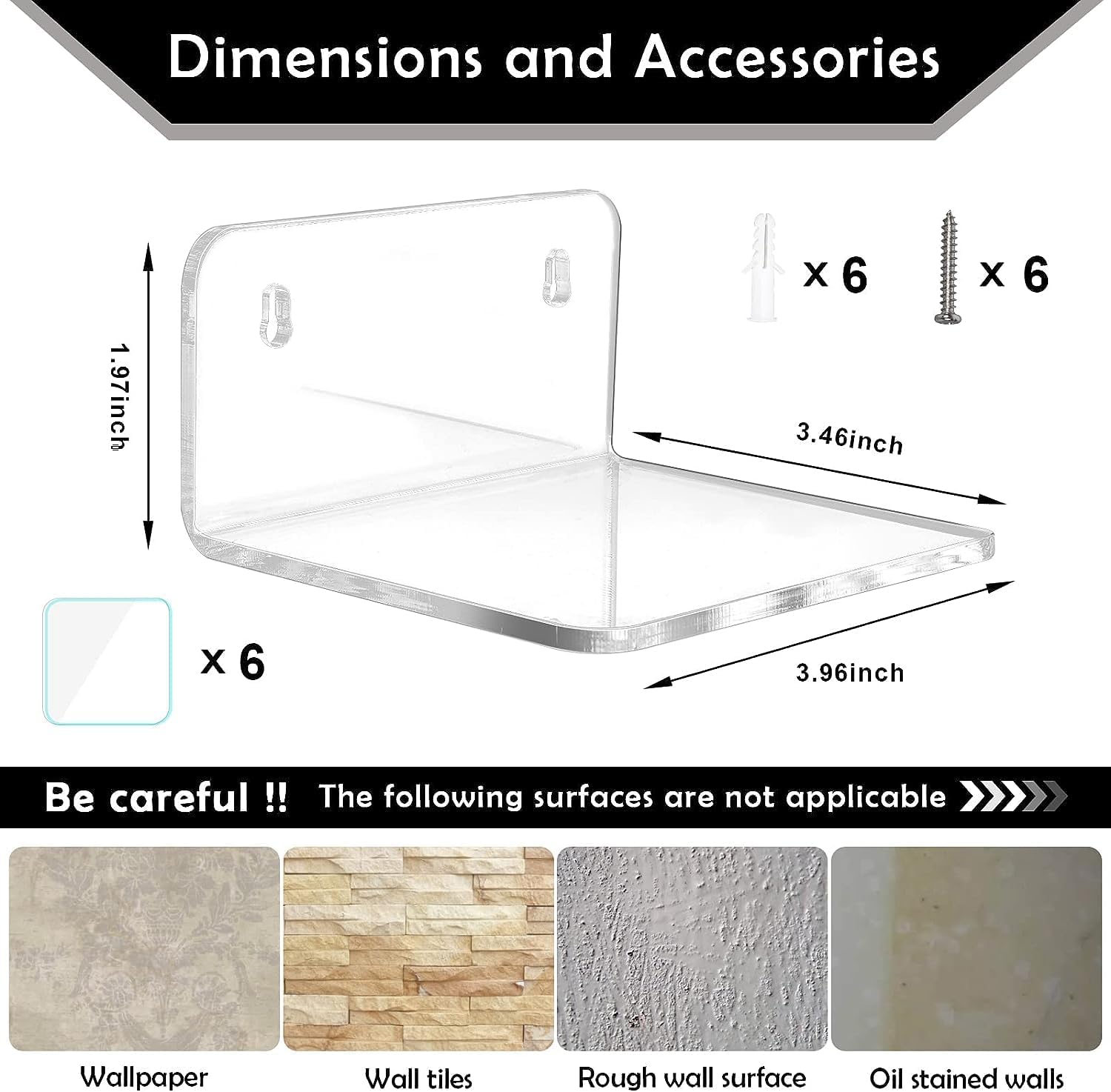 3-Pack Mini Floating Wall Shelves – Clear Wall-Mounted organized Storage Figures