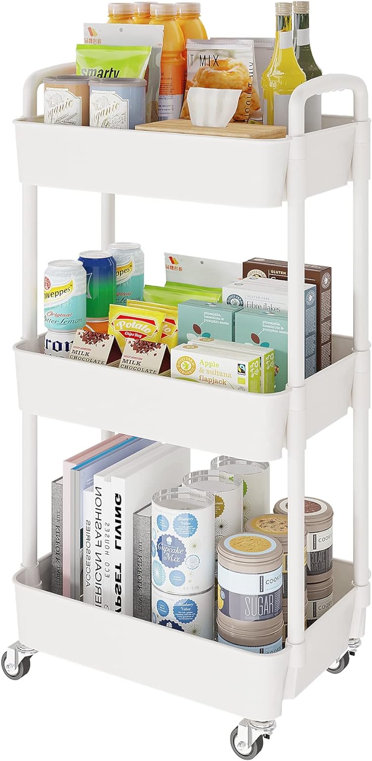 3-Tier Storage Cart Multifunction Kitchen Storage Organizer Mobile Shelving