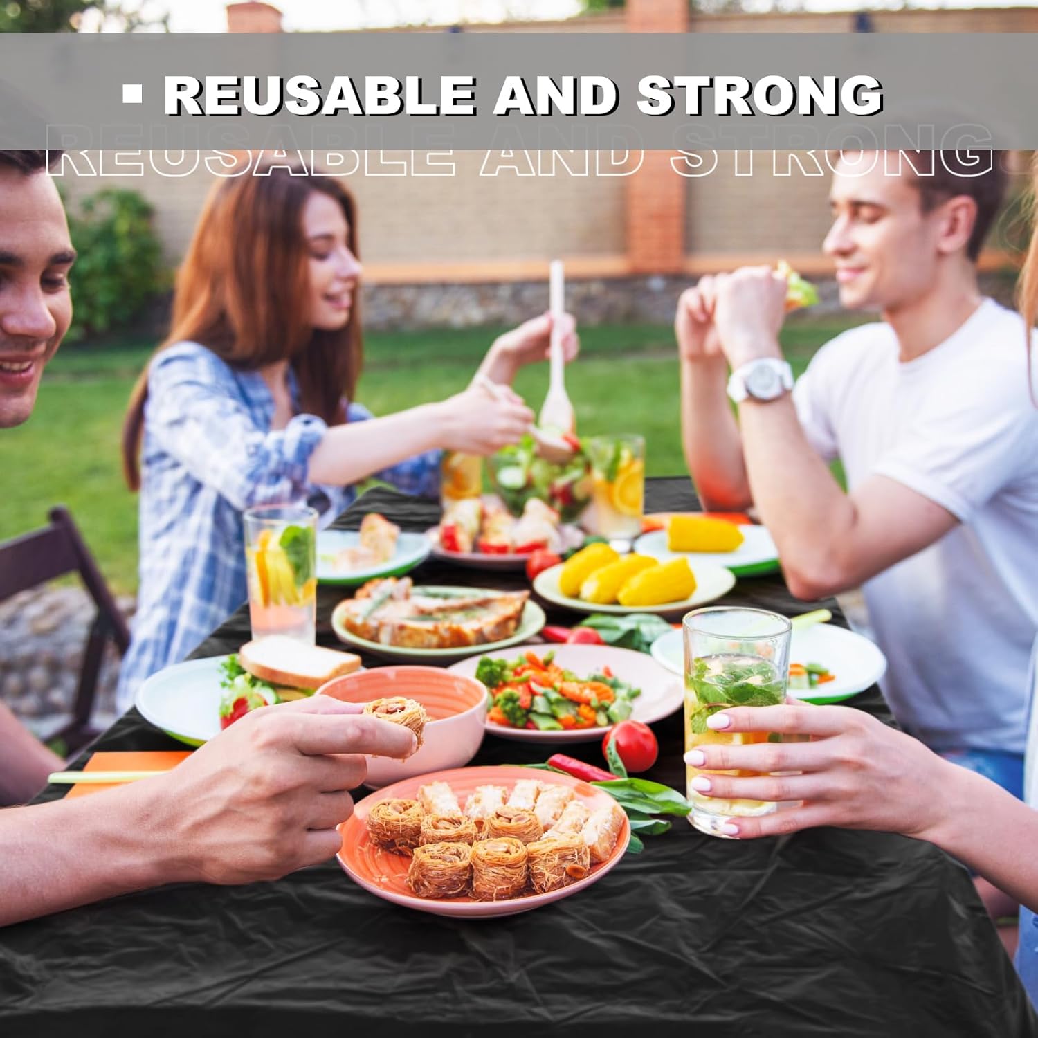 2 Pcs Plastic Elastic Fitted Tablecloths 72x30” – Waterproof Black