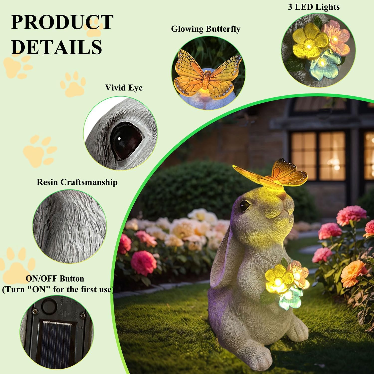 Solar Garden Rabbit Statues with LED Light – Outdoor Yard Decor