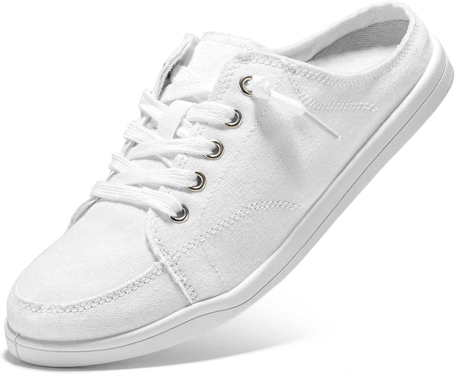 Women’s White Slip-On Canvas Sneakers – Lightweight Memory Foam Mules