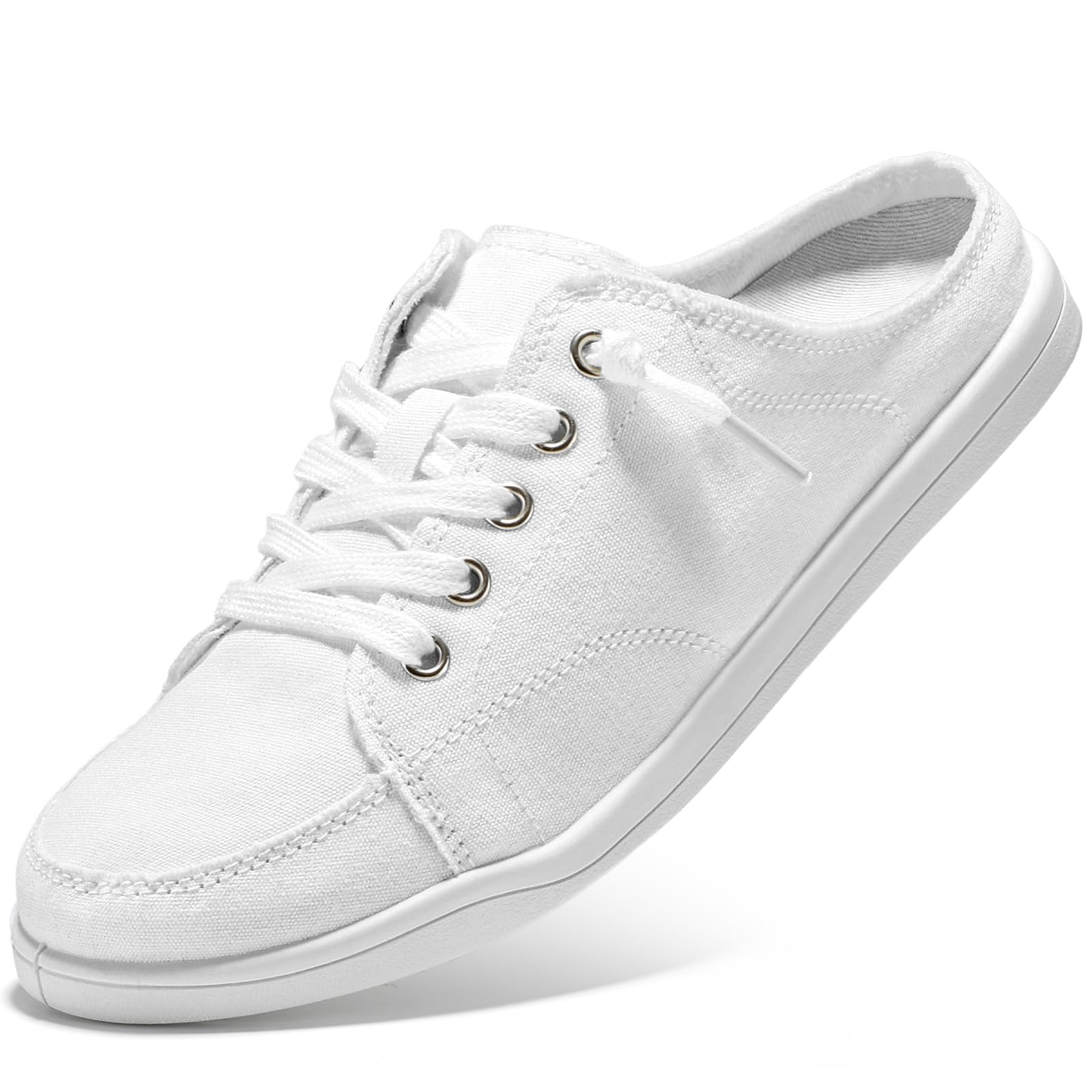 Women’s White Slip-On Canvas Sneakers – Lightweight Memory Foam Mules