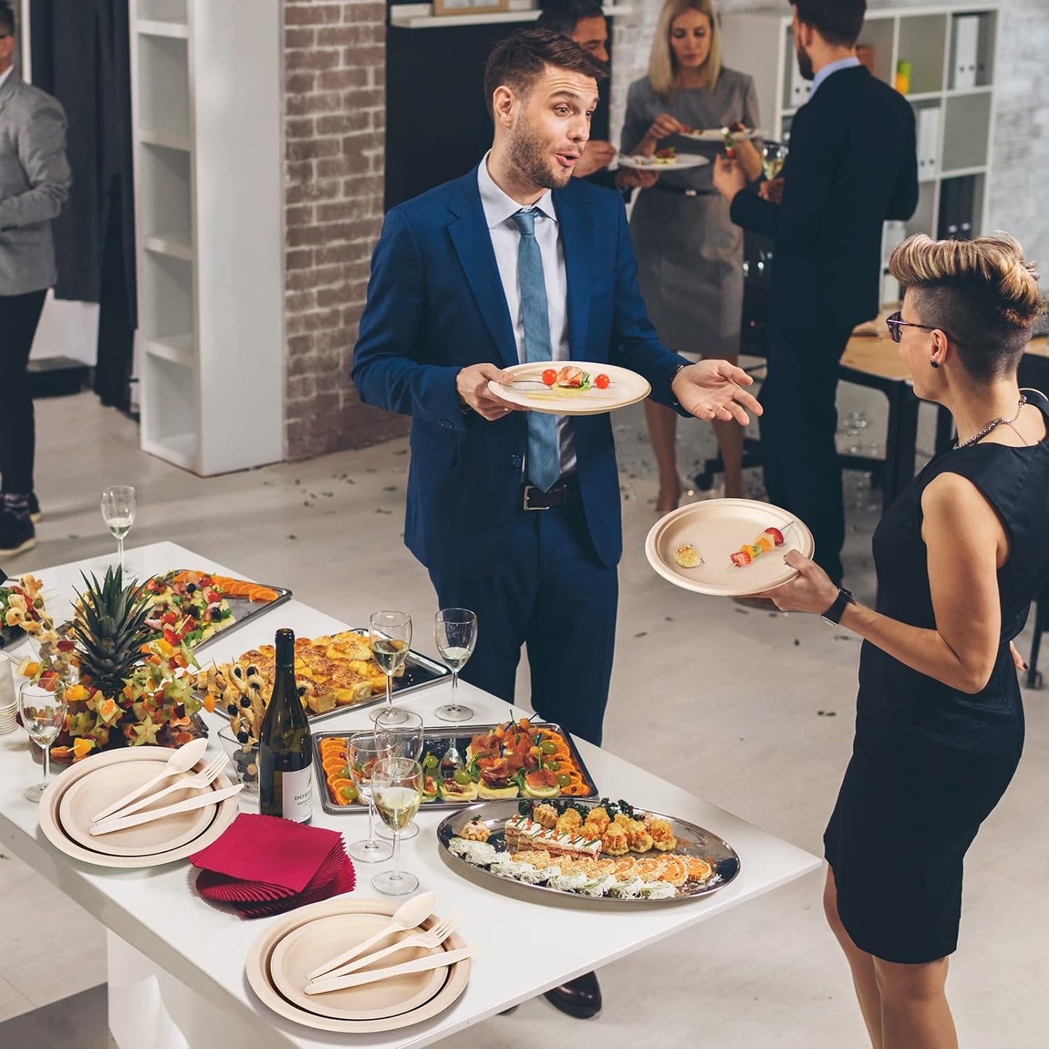 250 Pc Compostable Paper Plates & Utensils Set for Parties