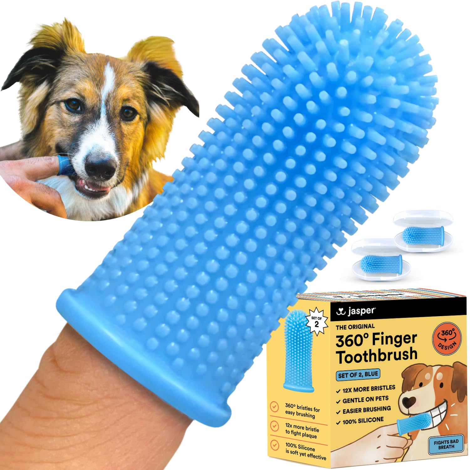 Jasper Dog Toothbrush – Finger & Cat Toothbrush Kit for Small & Large Pets