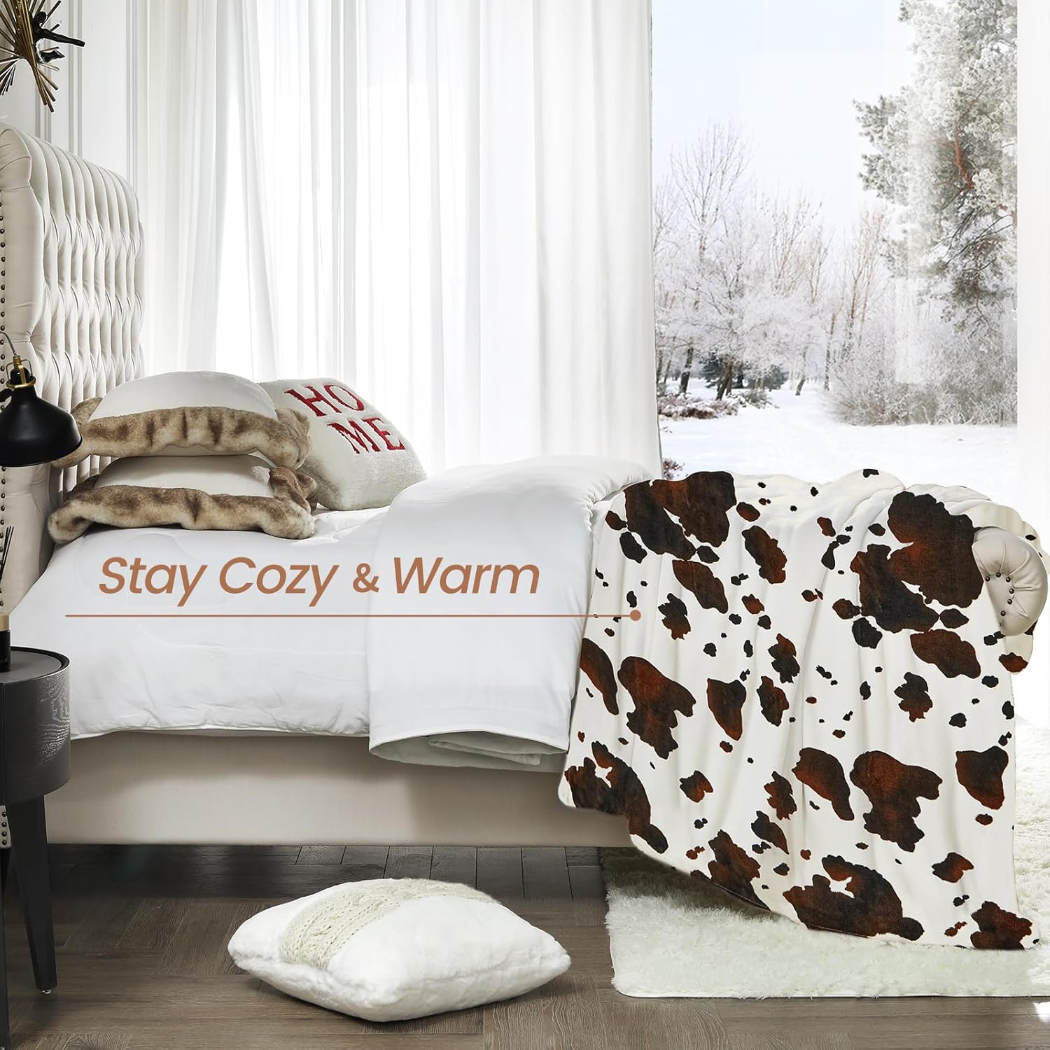 Cow Print Fleece Throw Blanket – 50"x60" Soft, Thick & Warm Milky Plush