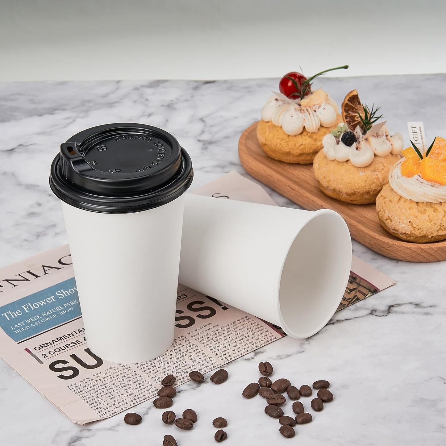16 oz 100 Pack Disposable Paper Coffee Cups with Lids – Hot Cups for Home & Office – Leak-Proof, Durable Paper Cups for Beverages