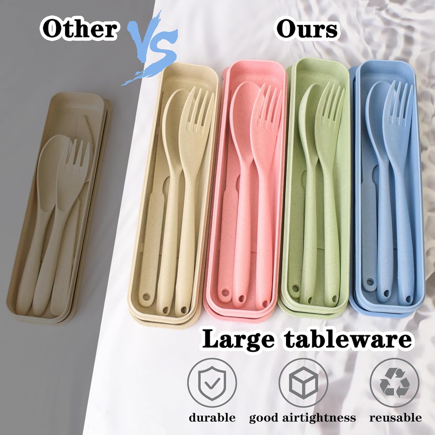 Large Camping Utensil Set – 4 Reusable Plastic Cutlery Sets with Carry Case