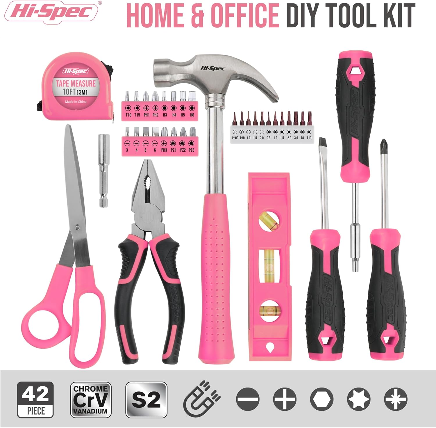 42-Piece Pink Tool Set for Women – Household DIY Toolkit with Storage