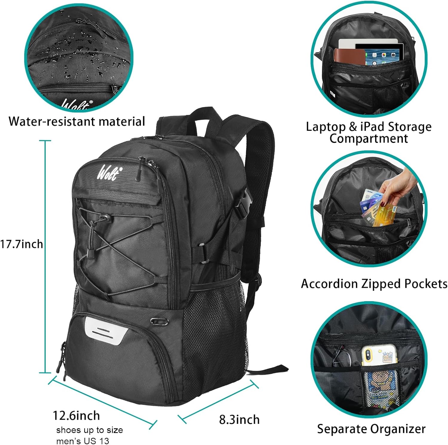 WOLT Basketball Backpack with Shoe & Ball Compartments