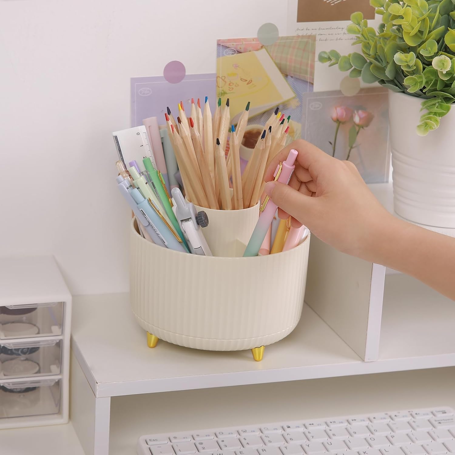 360° Rotating Desk Organizer – 5-Slot Pen Supply Holder for Home
