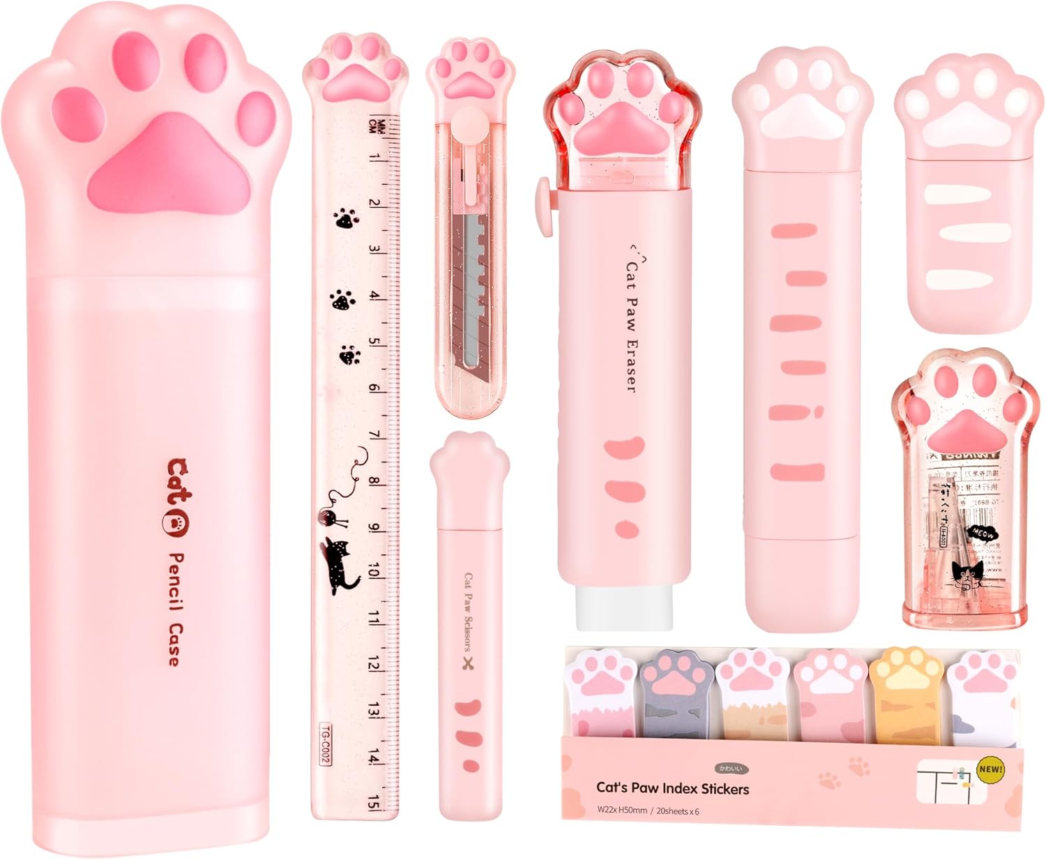 Kawaii Pink Cat Claw Stationery Set – Cute School Supplies Box