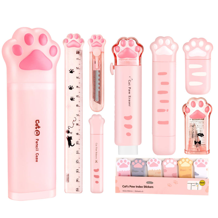 Kawaii Pink Cat Claw Stationery Set – Cute School Supplies with Storage Box