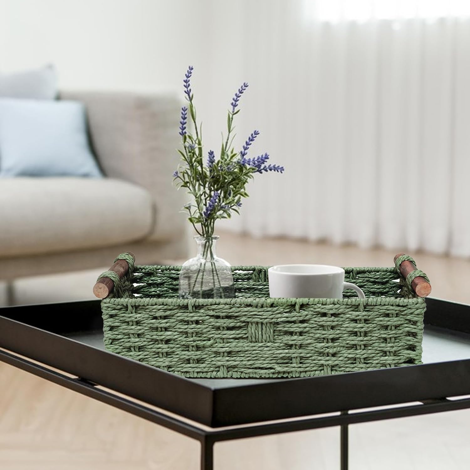 Round Paper Rope Storage Basket Wicker Baskets for Organizing