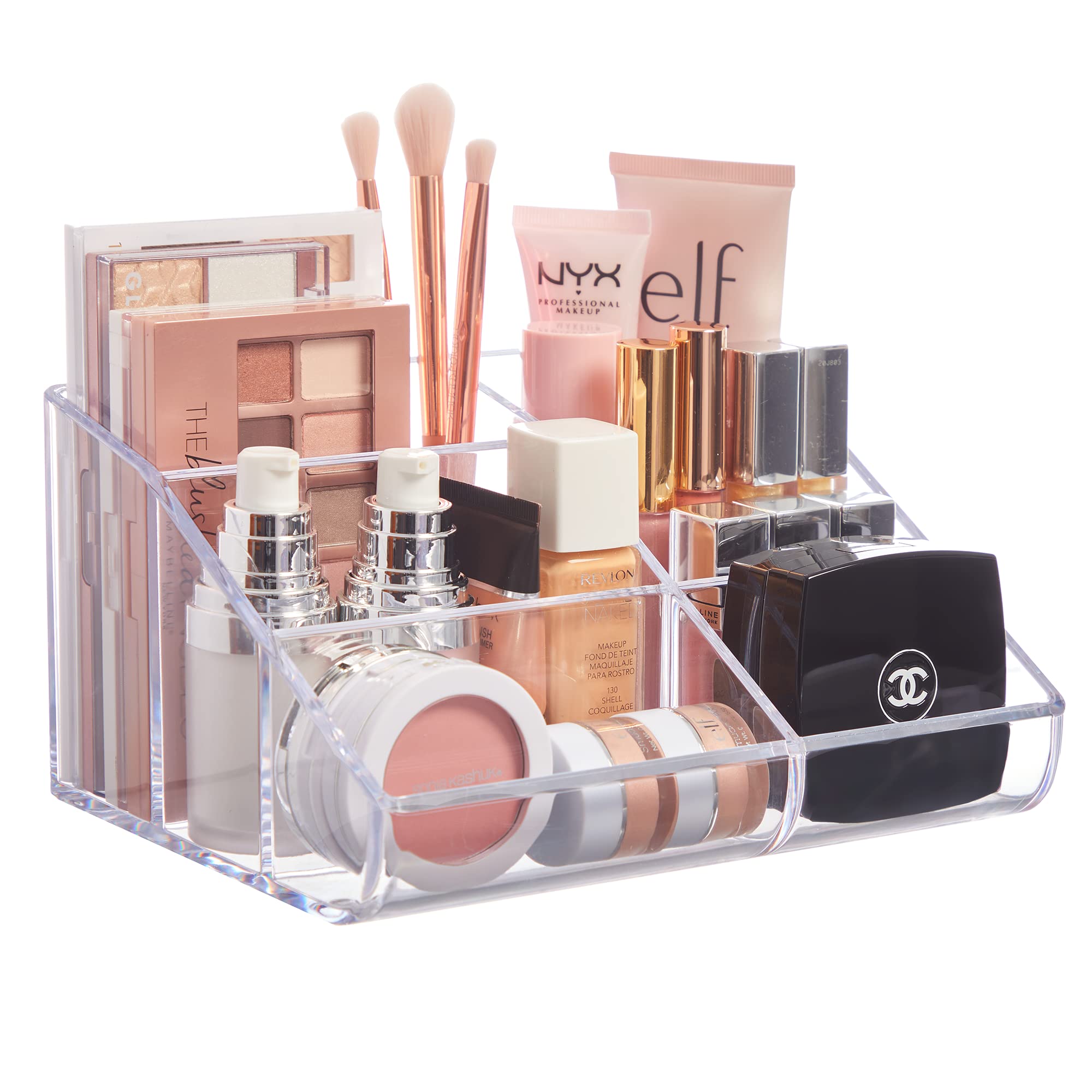 Clear Plastic Vanity Makeup Organizer | 6-Compartment Holder for Brushes,
