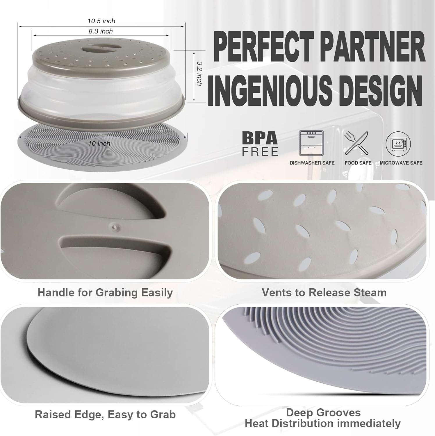 2-in-1 Aidacom Microwave Place Mat & Food Cover – Silicone Trivet, Bowl Holder, Splatter Guard, Pot