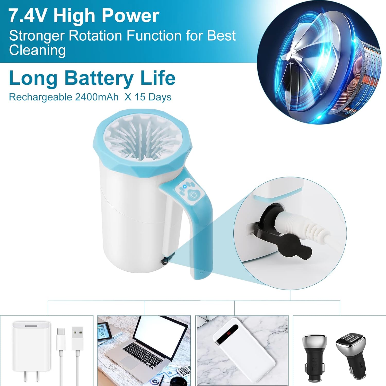 Rechargeable Automatic Dog Paw Cleaner Cup – 2-in-1 High Power 7.4V Pet