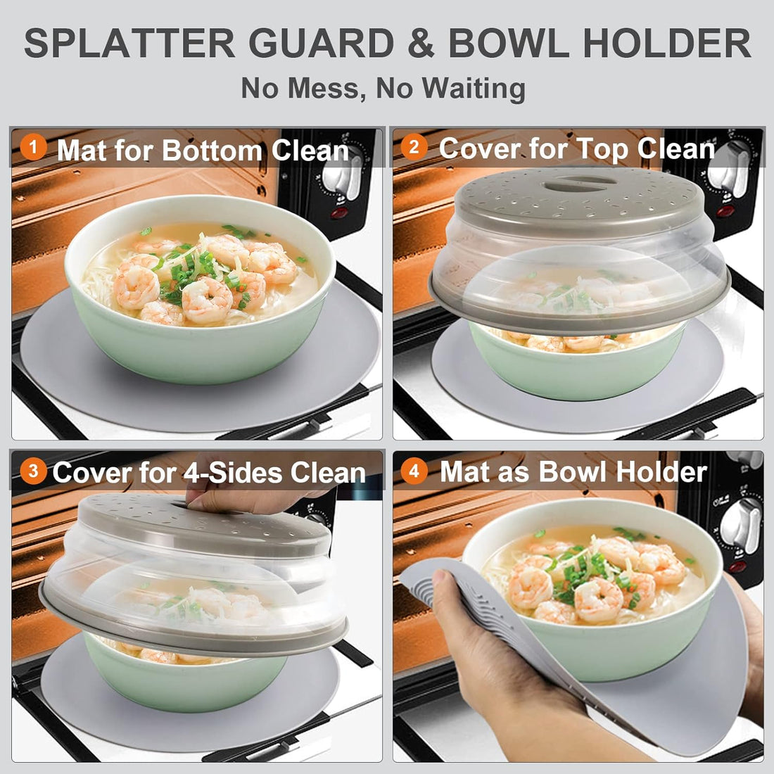 2-in-1 Aidacom Microwave Place Mat & Food Cover – Silicone Trivet, Bowl Holder, Splatter Guard, Pot