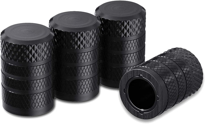 Tire Valve Stem Caps – 4 Pack Anodized Aluminum Universal Valve Covers (Black)