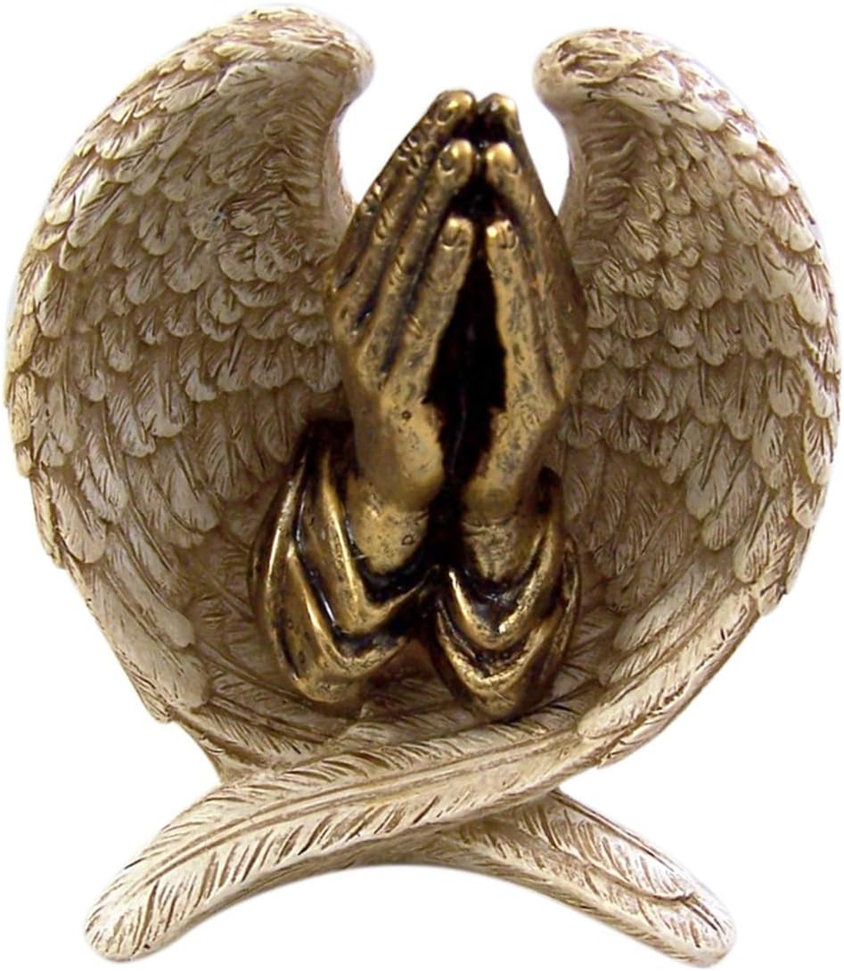 Angel Wings with Praying Hands Cast Resin Figurine Statue, 5 Inch