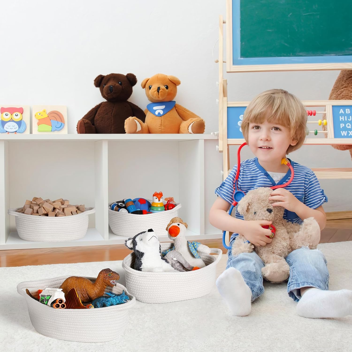 2 Pack Small Woven Gift Baskets with Ribbons & Bags – Decorative Cotton Rope