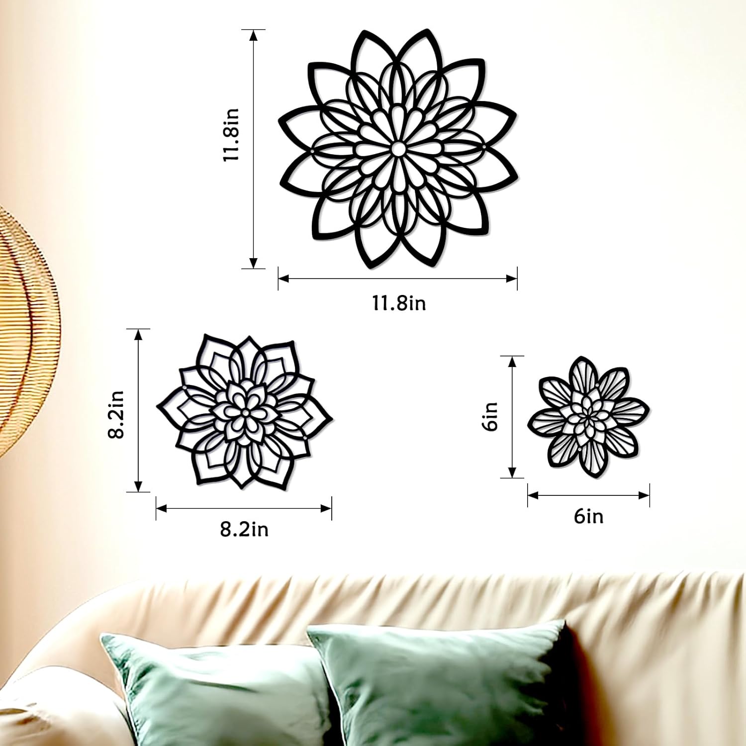 3 Pieces Metal Flowers Wall Decor, Black Wall Decor, Flower Art Wall