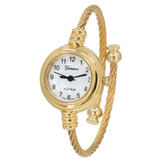 Blekon Collections Women’s Cuff Watch – Round Analog Display with Arabic Numbers, 23mm Case, Elegant Wire Bracelet Cable Cuff Bangle Wrist Watch for Women