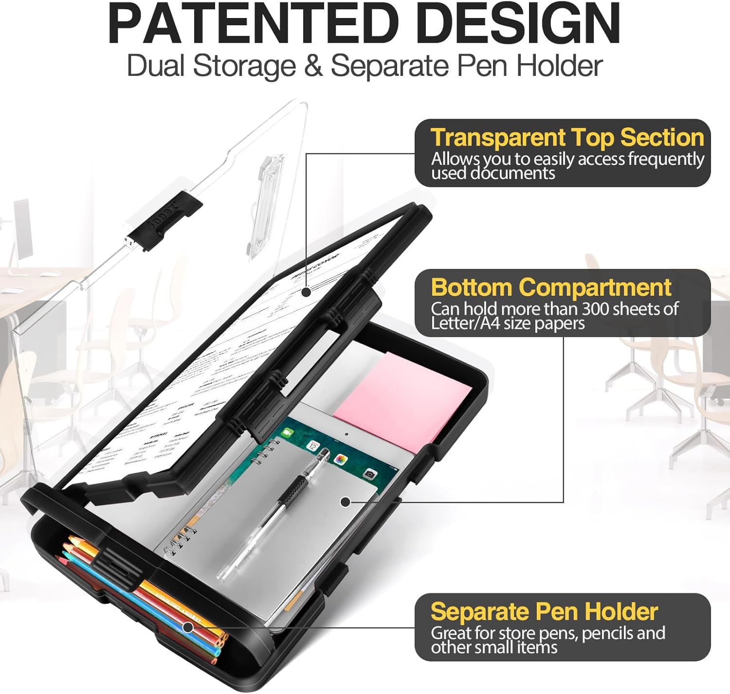Heavy Duty Clipboard with Dual Storage & Pen Holder, Dry Erase