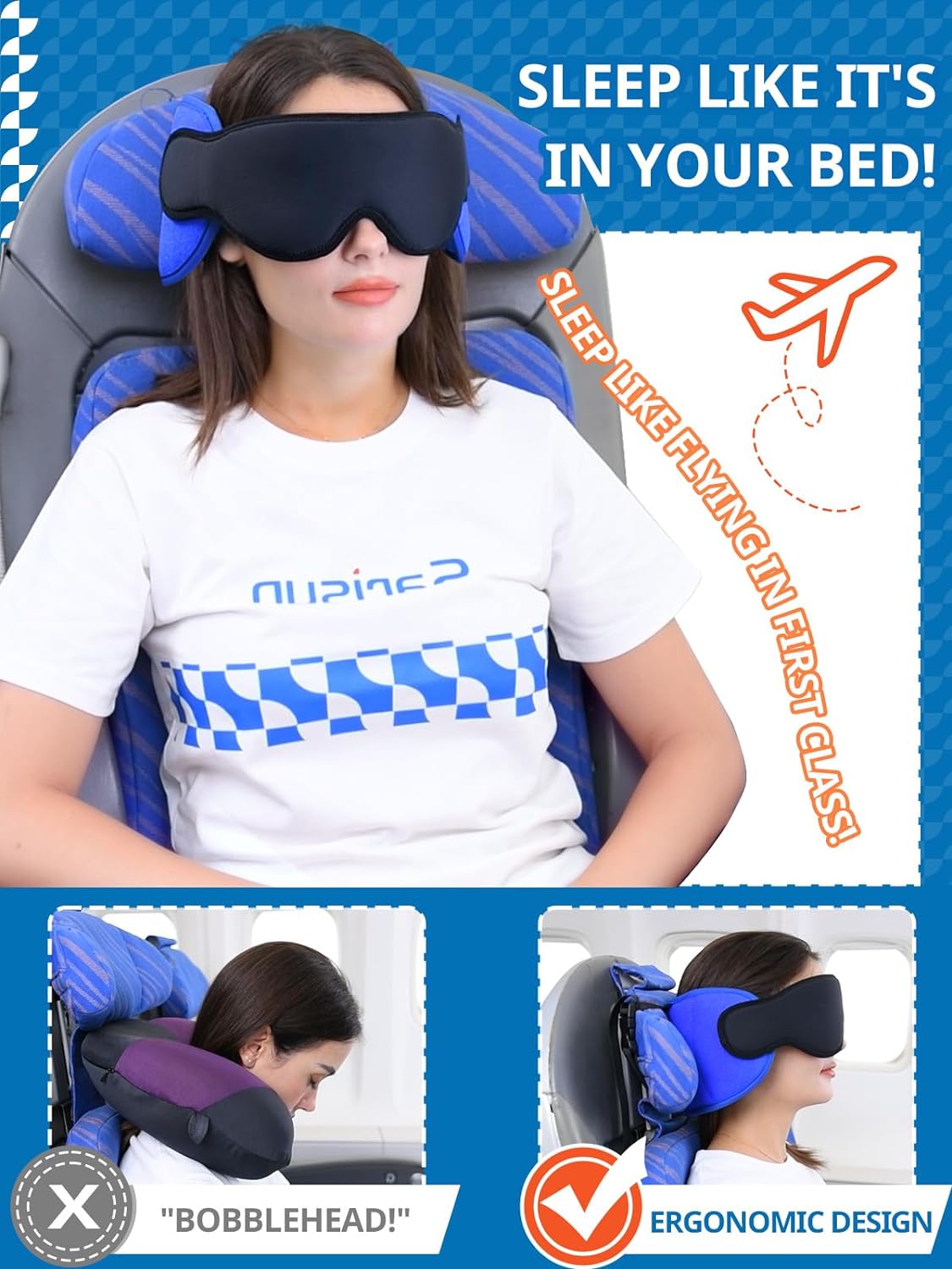 Travel Pillow for Airplanes – 360° Neck Support with Eye Mask & Strap