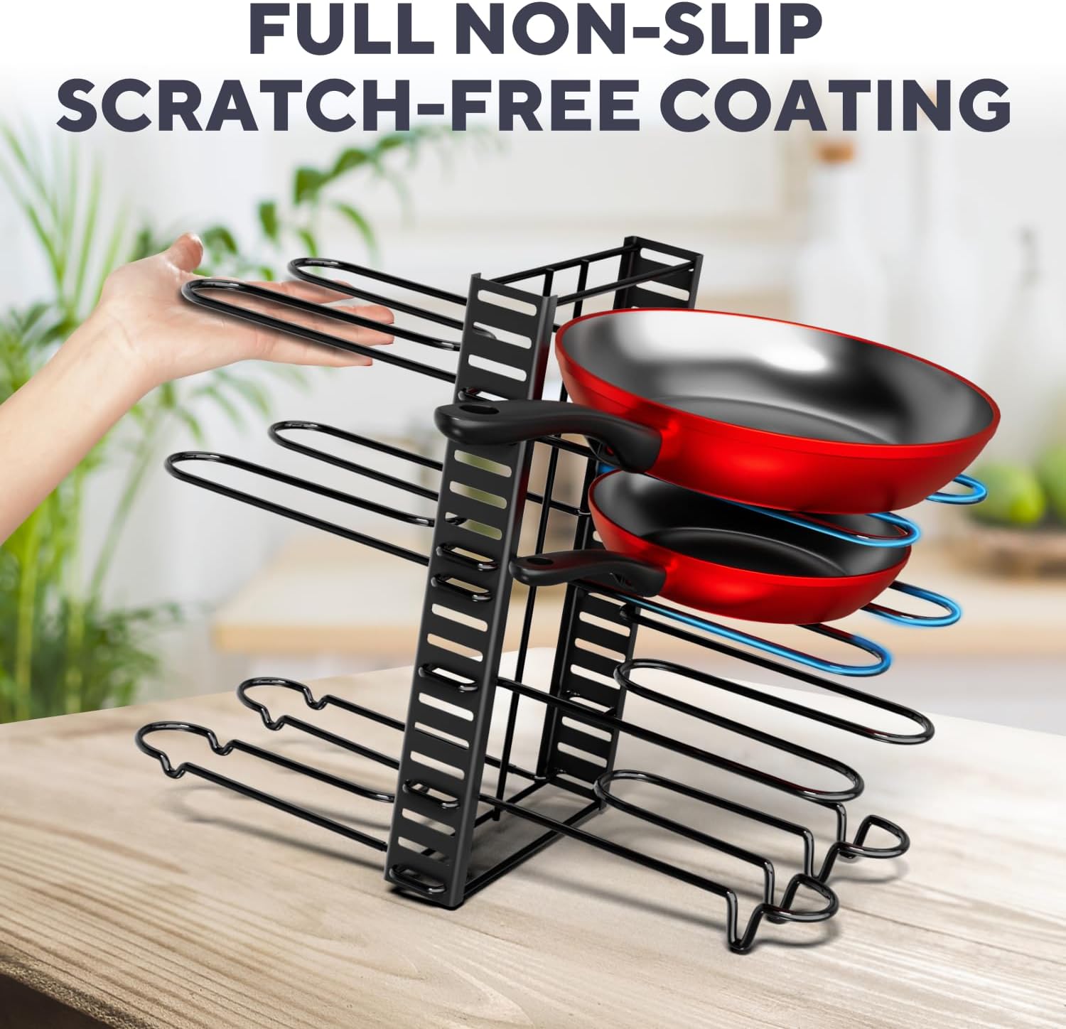 Pots and Pans Organizer Under Cabinet – 8-Tier Adjustable Rack