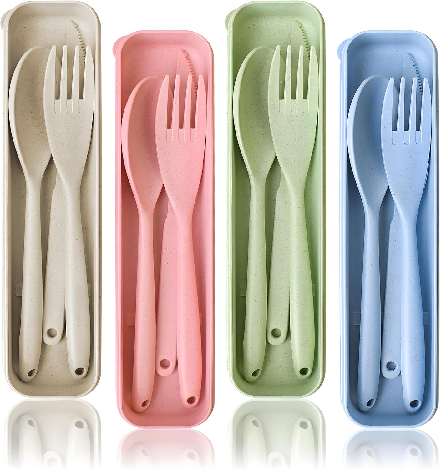 Large Camping Utensil Set – 4 Reusable Plastic Cutlery Sets with Carry Case