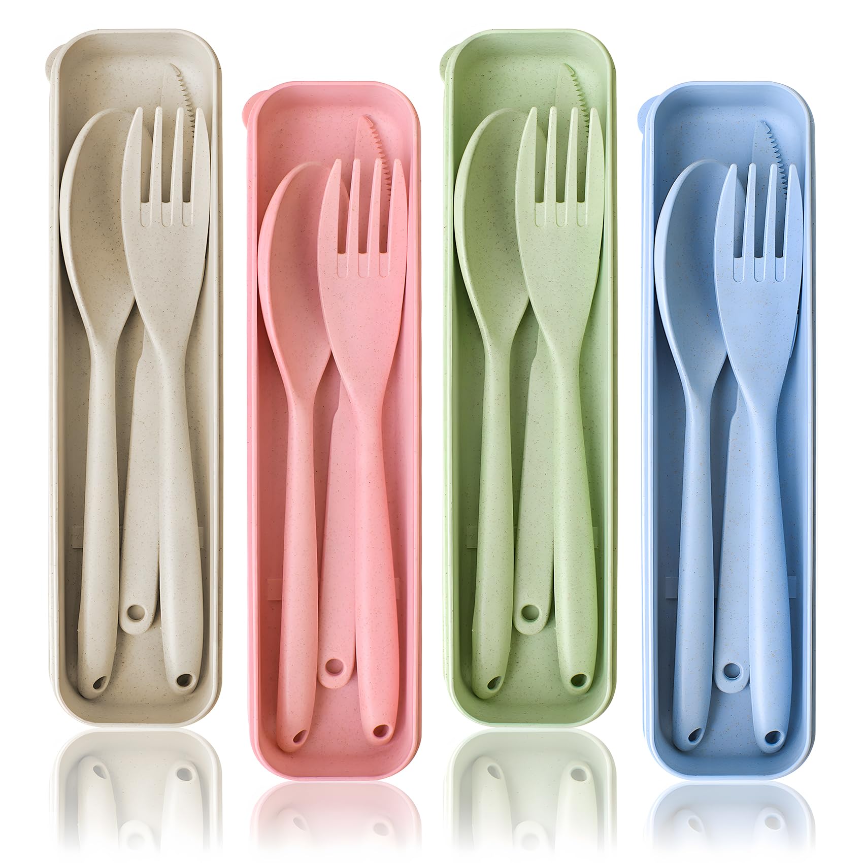 Large Camping Utensil Set – 4 Reusable Plastic Cutlery Sets with Carry Case