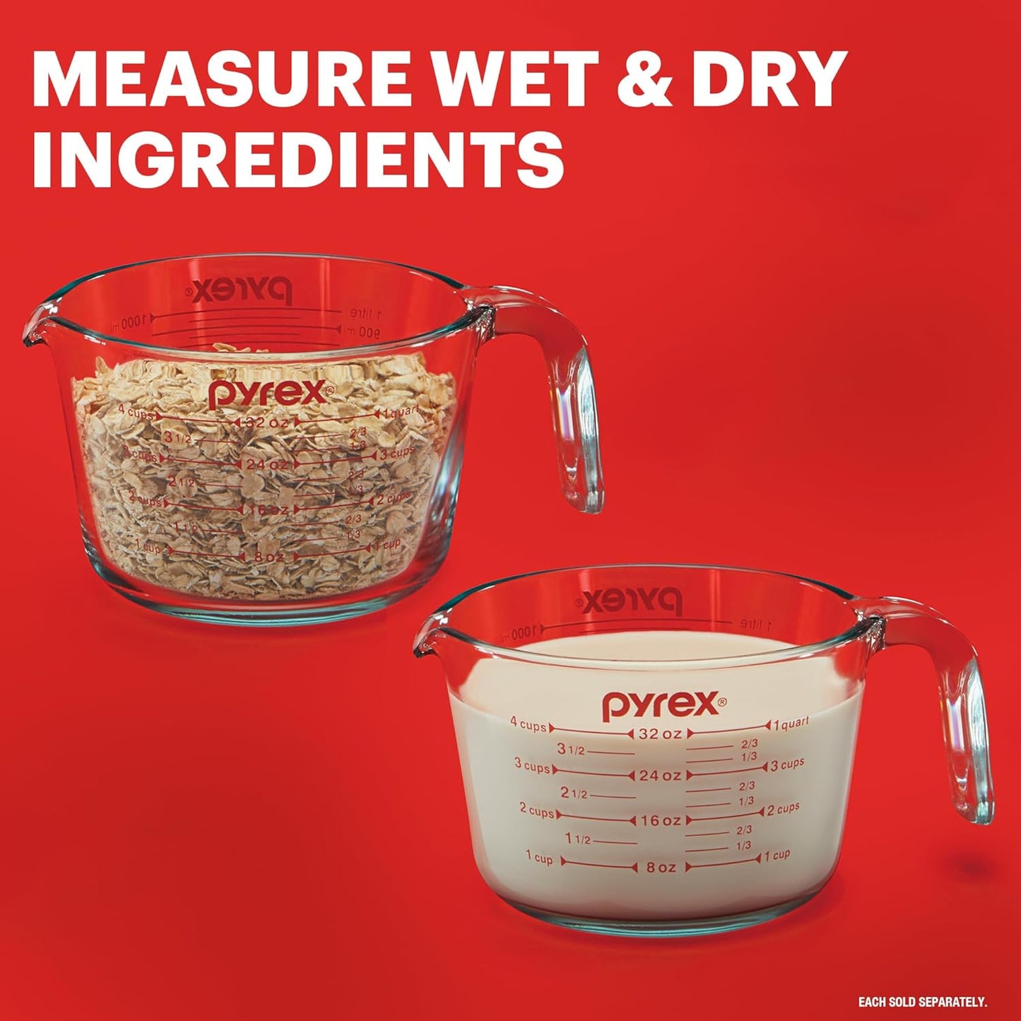 Pyrex Essentials (3-Pack) Glass Measuring Cups Set, (1, 2 & 4 Cup) Measuring Cups For Prepping, Baking and Cooking