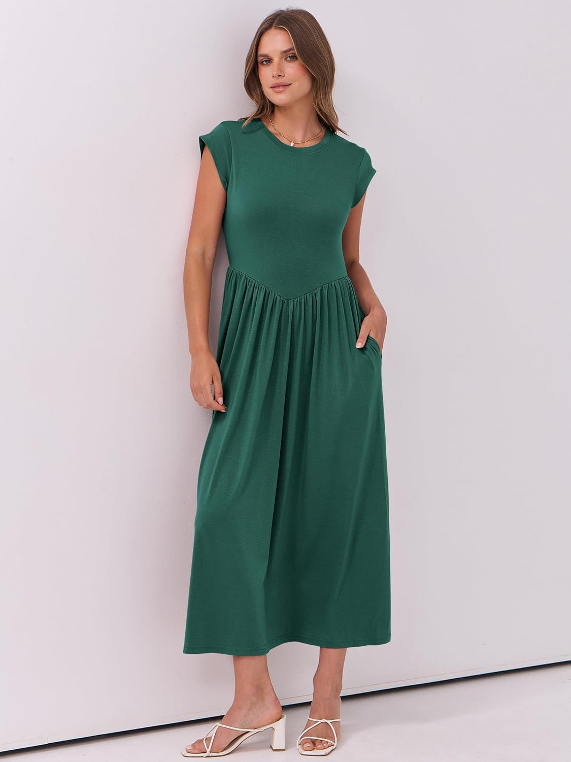 Women’s Cap Sleeve Maxi Dress – Summer Dressy Casual Elegant Fit & Flare High Waist A-Line Long