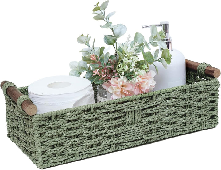 Round Paper Rope Storage Basket Wicker Baskets for Organizing with Handle