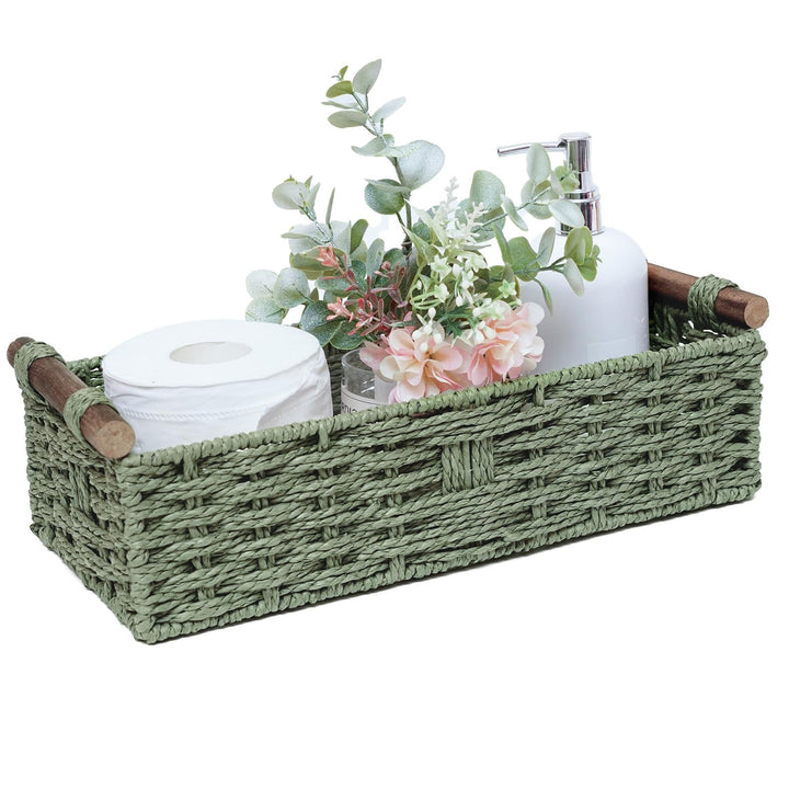 Round Paper Rope Storage Basket Wicker Baskets for Organizing with Handle