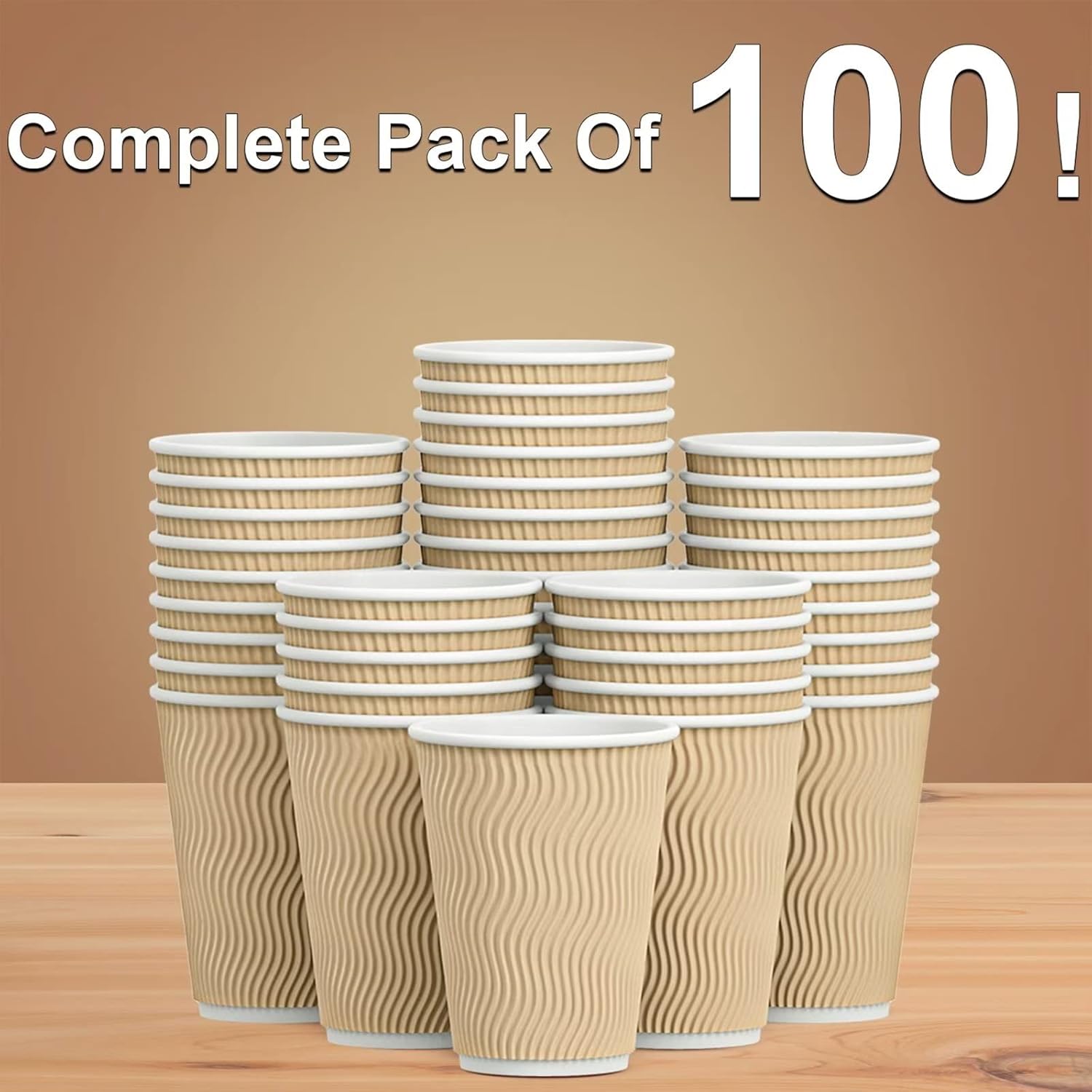 Disposable Hot Paper Cups – 100 Pack Insulated Corrugated Ripple Wall Cups
