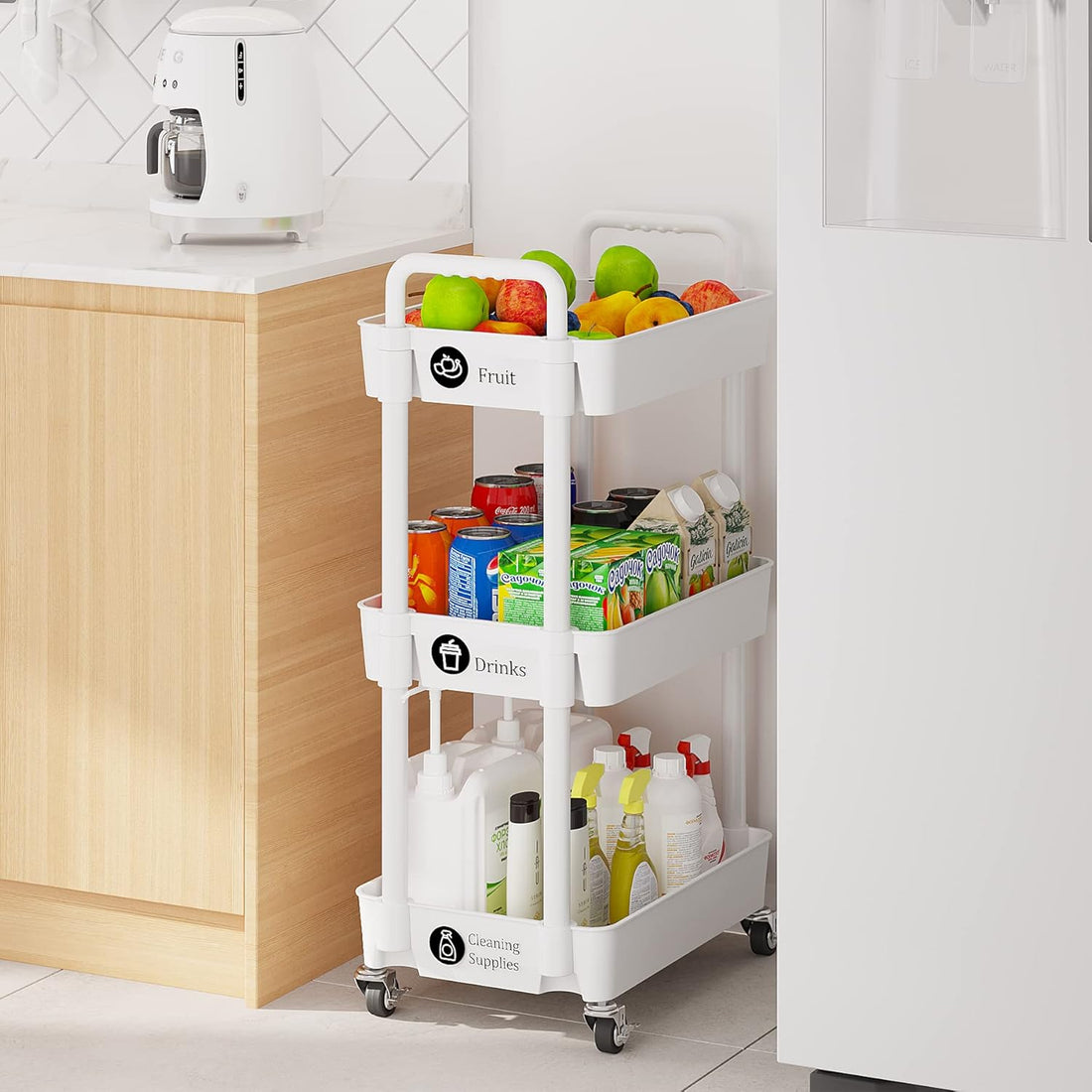 3-Tier Storage Cart Multifunction Kitchen Storage Organizer Mobile Shelving