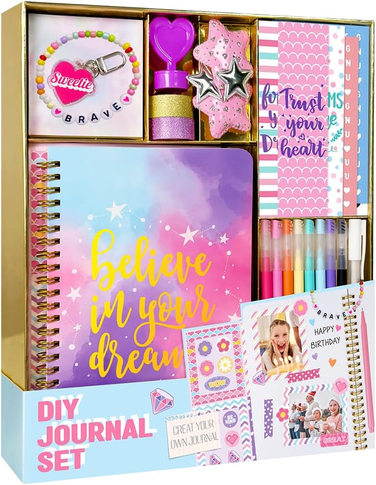 DIY journal set with stationery items in a box