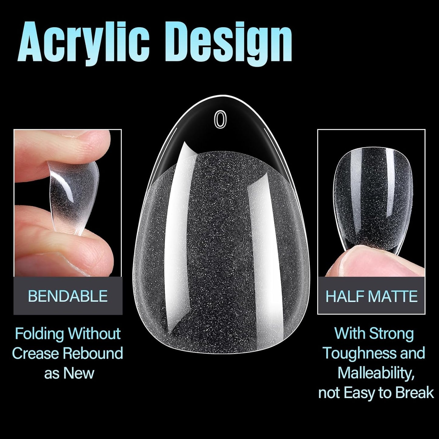 Short Almond Nail Tips – 240 Pcs Half Matte Soft Acrylic 12 Sizes Pre-Shaped Cover