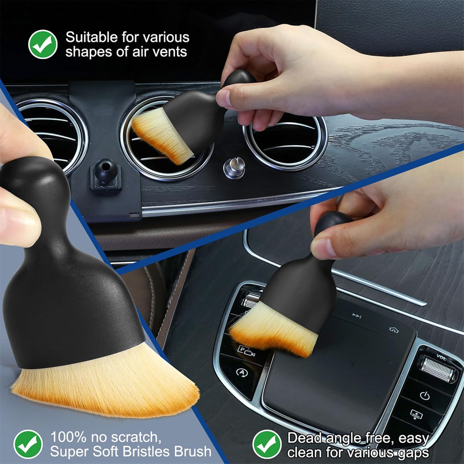 Car Interior Duster & Detail Brush Cleaning Gel Kit – Soft Dash Vent